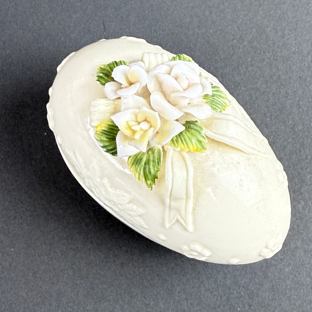 Ceramic Easter Egg 4" Trinket Box Set of 4 Blue Cream Floral Decor - Picture 10 of 16